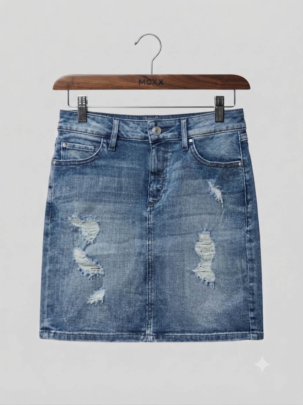 Guess Distressed Blue Denim Mini Skirt